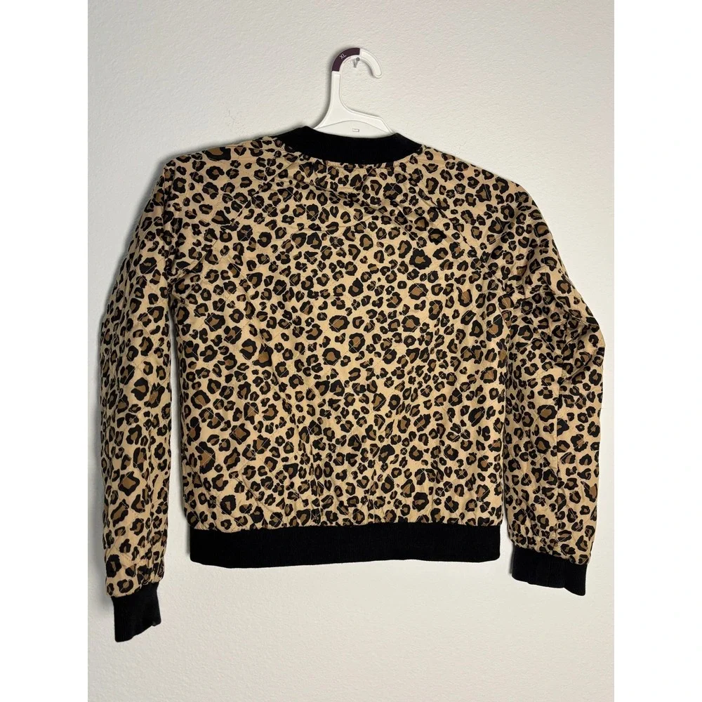 The Childrens Place Girls Leopard Print Quilted Bomber Jacket Brown Tan‎ L 10/12